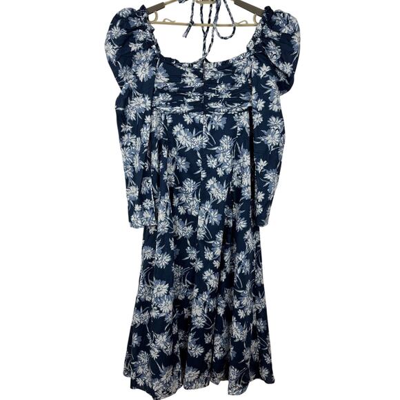 Polo Ralph Lauren Bloom Gathered Midi Dress Blue White Floral - NO TAGS ~ Large - Picture 5 of 12